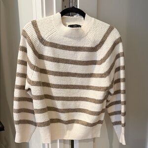 Mango Striped White and Brown Sweater